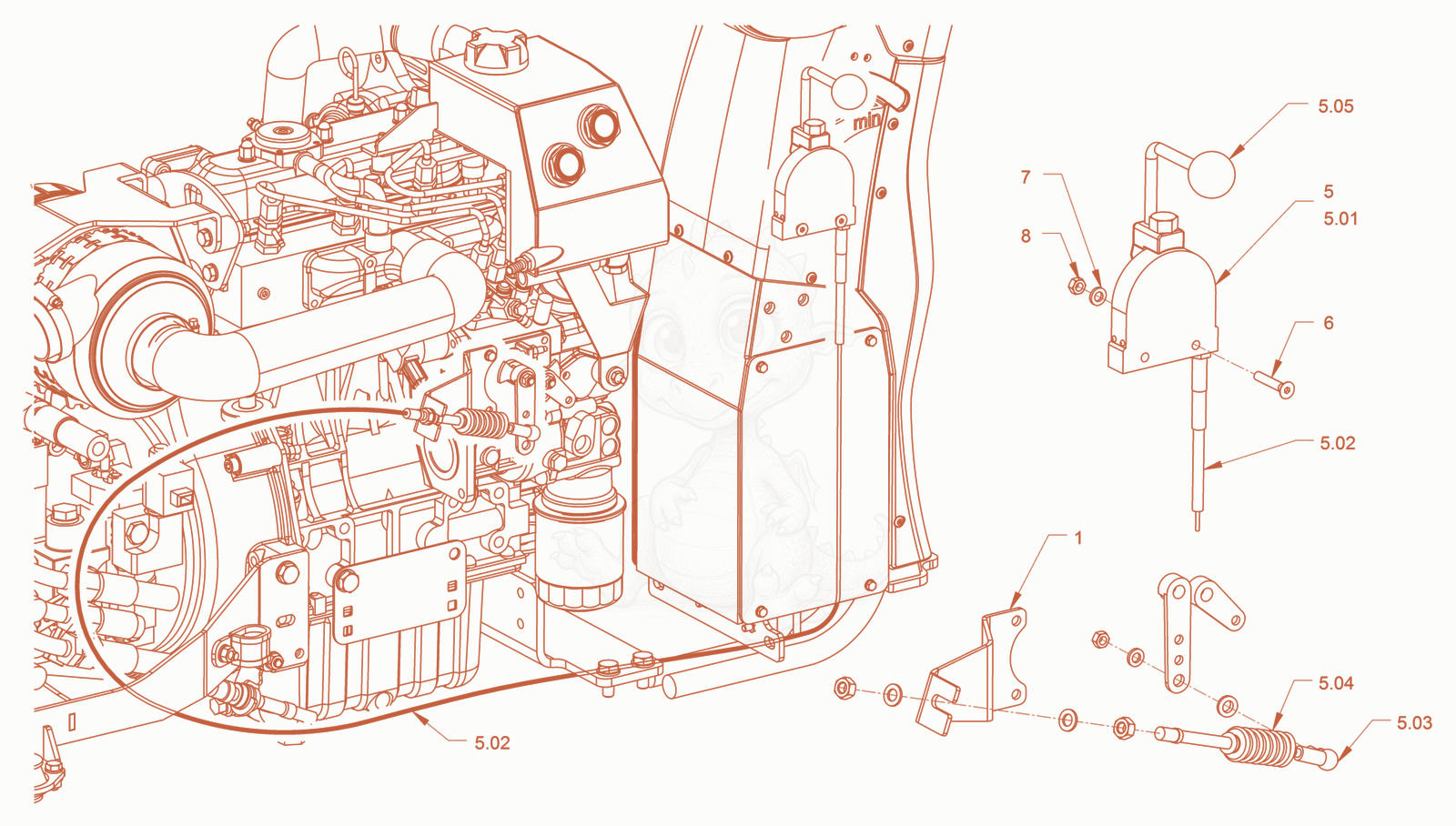 Exploded parts diagram of the engine control of a Wacker Neuson RD18-80SE, with numbered balloons