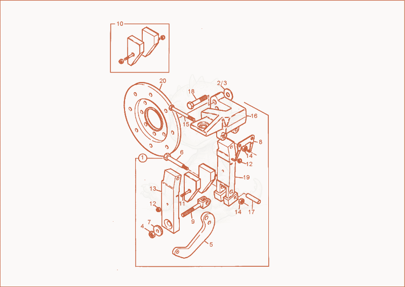Despiece del HAND BRAKE de una máquina Wacker Neuson 6000/9002, con globos numerados