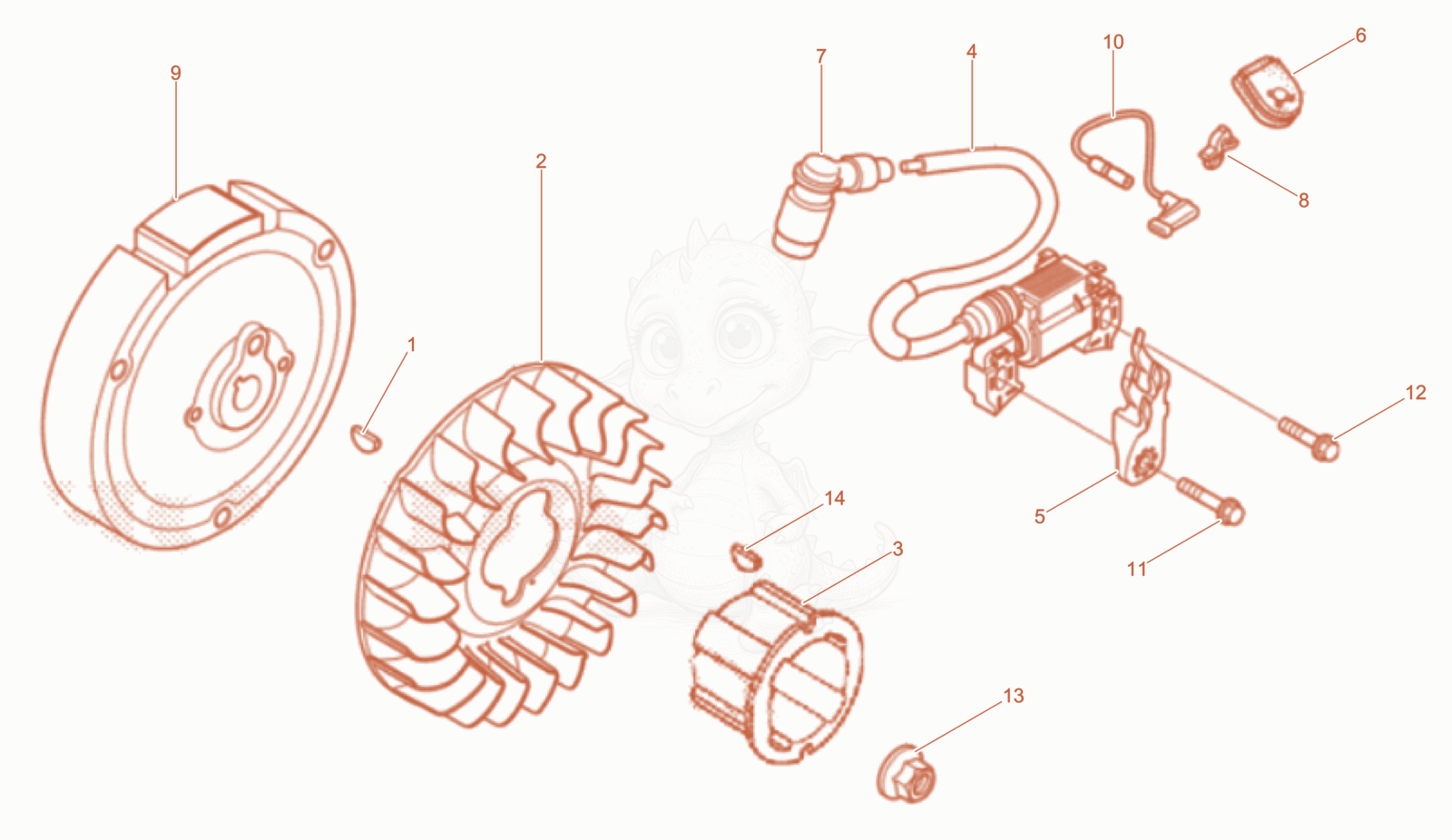 Exploded parts diagram of the Flywheel-Ignition Coil of a Wacker Neuson BS50-4AS11INO.BSZ, with numbered balloons