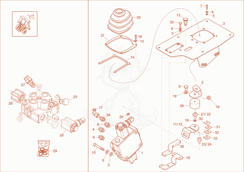 Exploded parts diagram of the control valve of a Wacker Neuson DW100, with numbered balloons