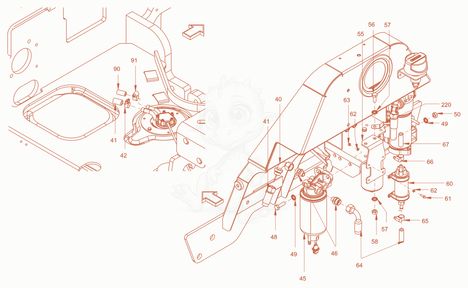 Exploded parts diagram of the fuel system of a Wacker Neuson RC110PUSROPS, with numbered balloons