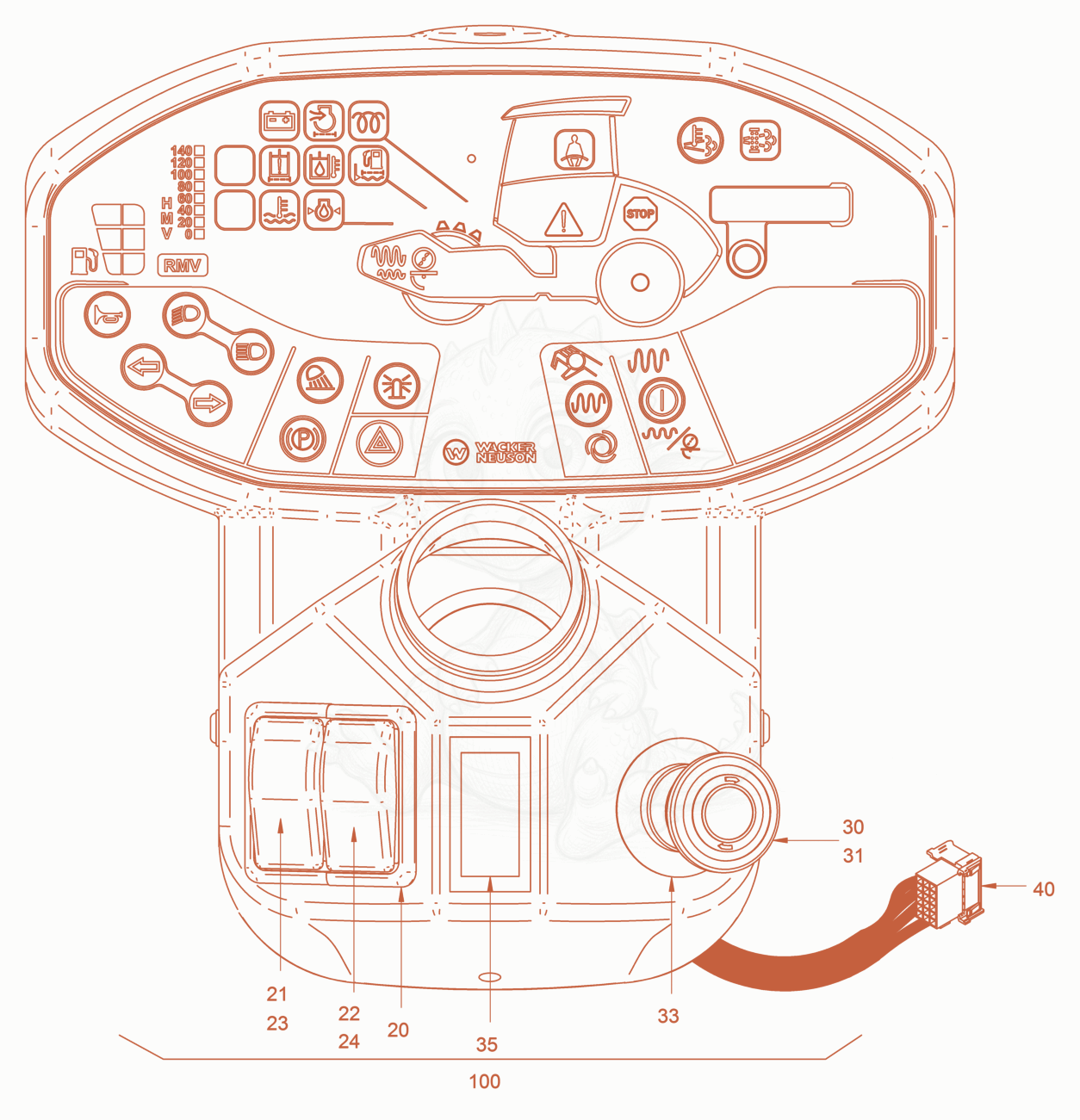 Exploded parts diagram of the Instrument Panel of a Wacker Neuson RC70VOUS, with numbered balloons