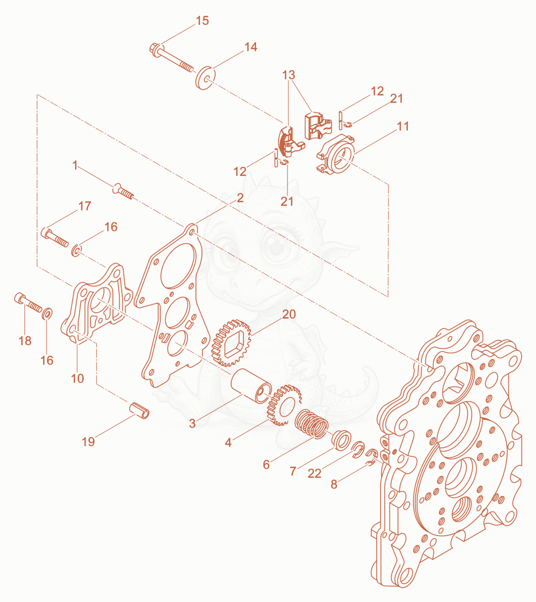 Exploded parts diagram of the Oil pump, Governor of a Wacker Neuson DPU4545H, with numbered balloons