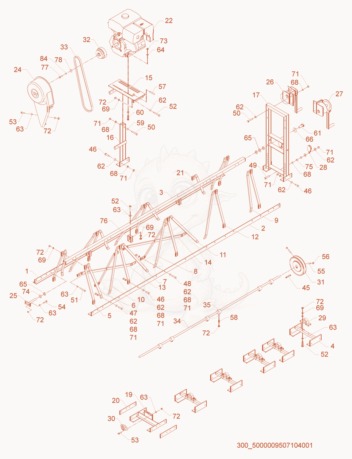 Exploded parts diagram of the Truss Screed Components of a Wacker Neuson HPG100A, with numbered balloons
