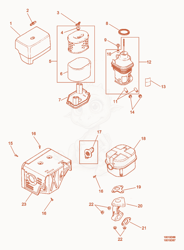 Exploded parts diagram of the Air Cleaner/Muffler of a Wacker Neuson GS5.5A, with numbered balloons