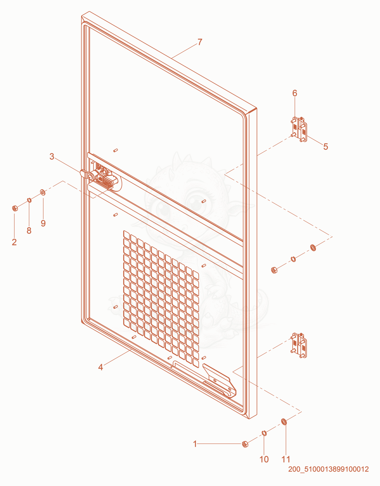 Exploded parts diagram of the Front Left Door of a Wacker Neuson G625, with numbered balloons