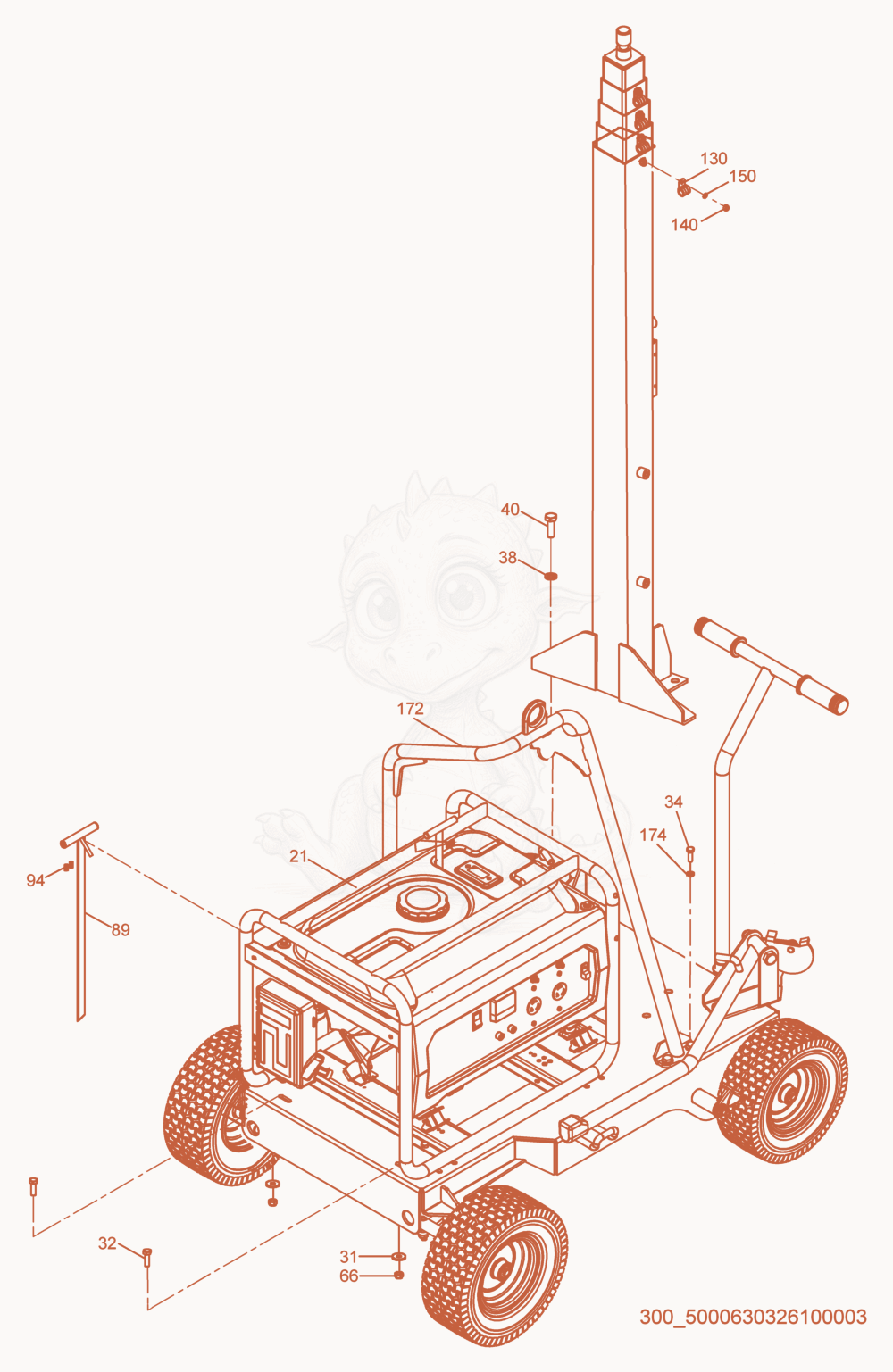 Exploded parts diagram of the Generator of a Wacker Neuson ML240, with numbered balloons