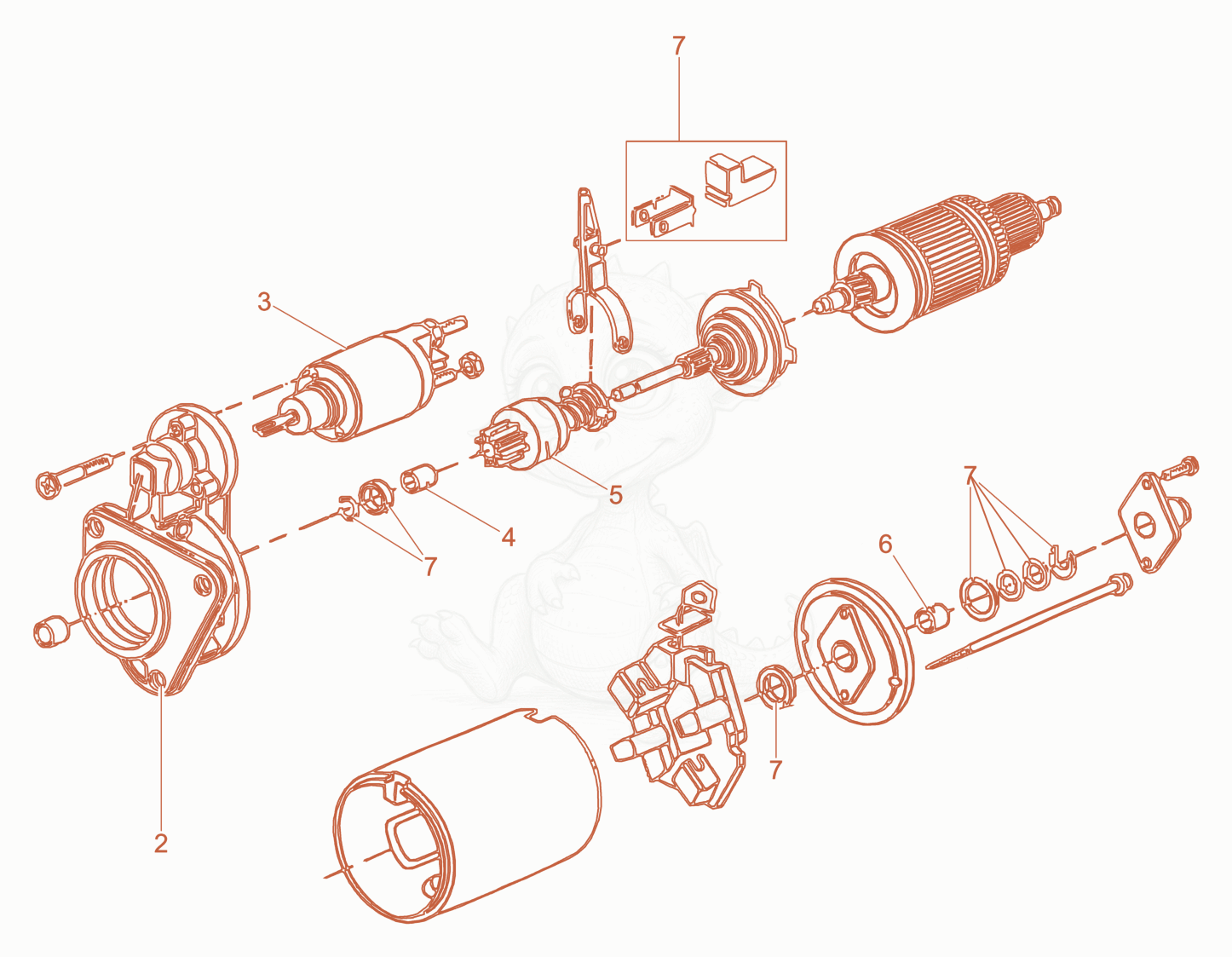 Despiece del Starter cpl. de una máquina Wacker Neuson DPU7060RC, con globos numerados