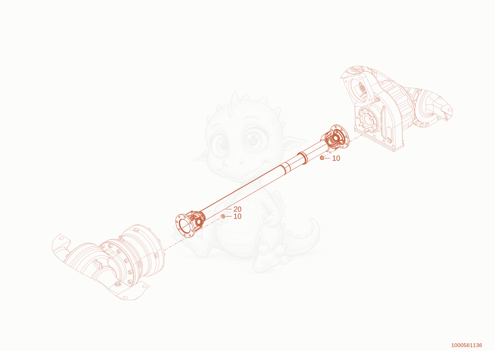 Exploded parts diagram of the cardan shaft of a Wacker Neuson WL28(A01-01), with numbered balloons