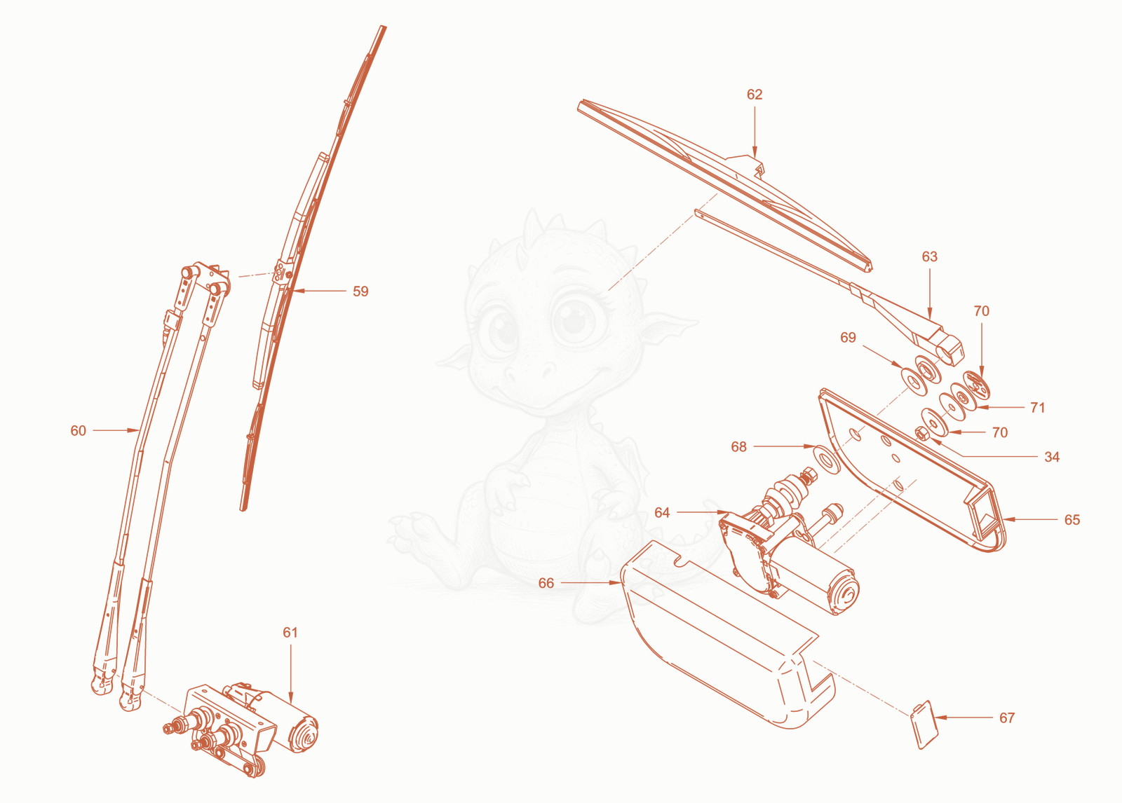 Exploded parts diagram of the driver's cabin of a Wacker Neuson RC50PDPFCAB, with numbered balloons