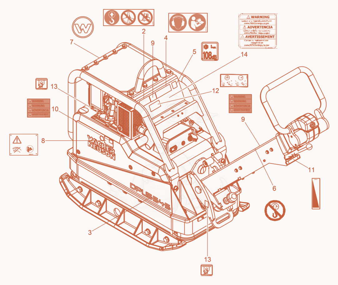 Exploded parts diagram of the Labels of a Wacker Neuson DPU5545HEHUS, with numbered balloons