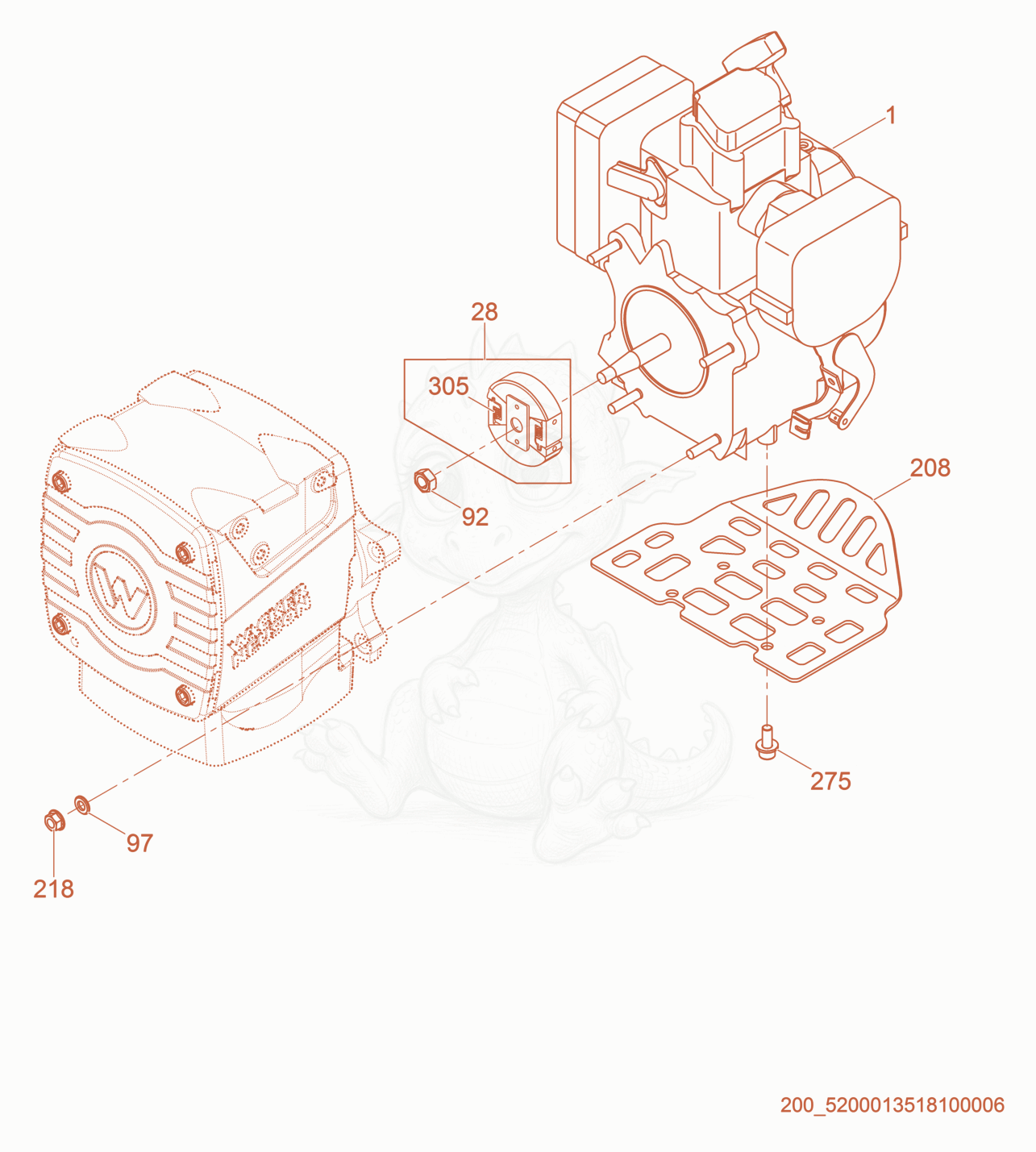 Exploded parts diagram of the Engine Guarding of a Wacker Neuson MS54, with numbered balloons