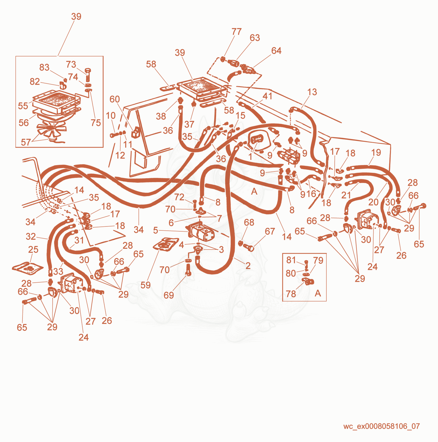 Exploded parts diagram of the Vibrating Hydraulic System of a Wacker Neuson RD25, with numbered balloons