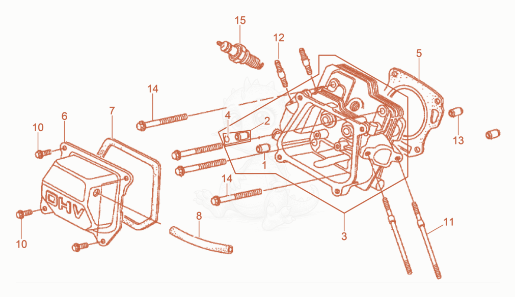 Exploded parts diagram of the Cylinder head of a Wacker Neuson VP2050AWUS, with numbered balloons