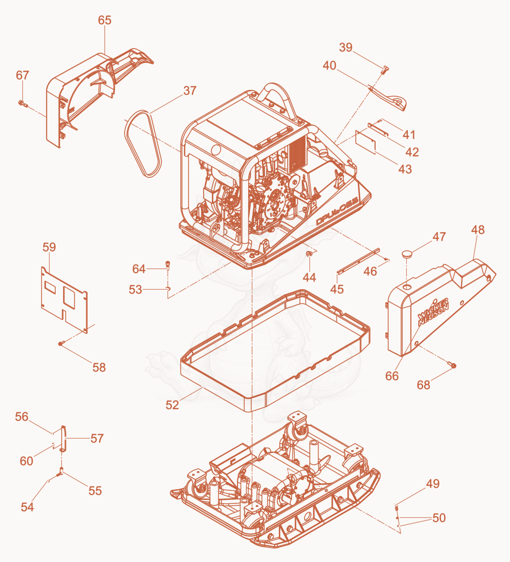Despiece del Vibration Plate de una máquina Wacker Neuson DPU6055, con globos numerados