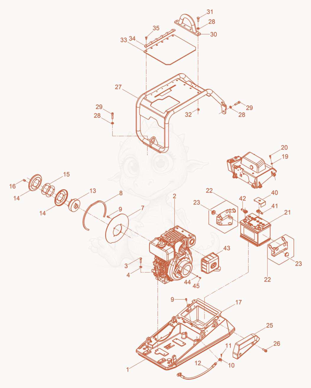 Exploded parts diagram of the Upper Mass of a Wacker Neuson DPU4045YEHZF, with numbered balloons