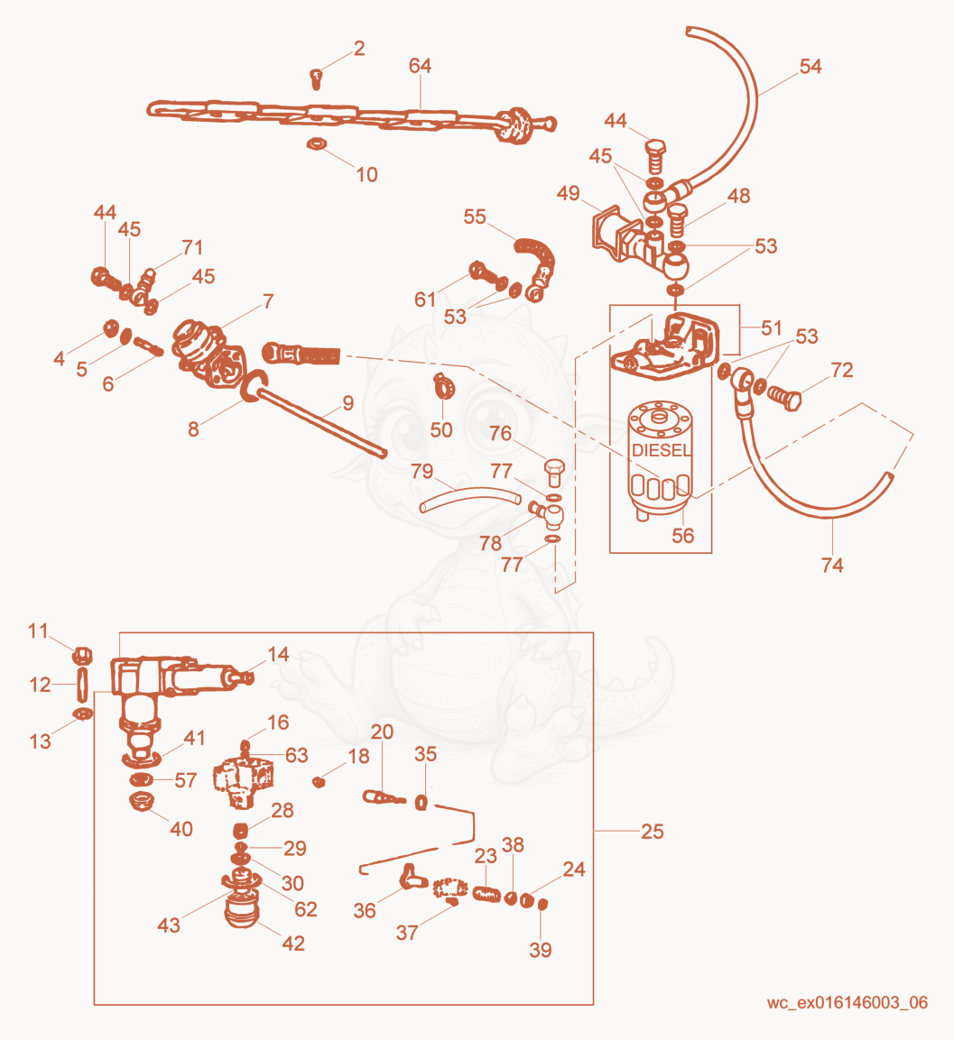 Exploded parts diagram of the Fuel System of a Wacker Neuson RT56-SC2, with numbered balloons
