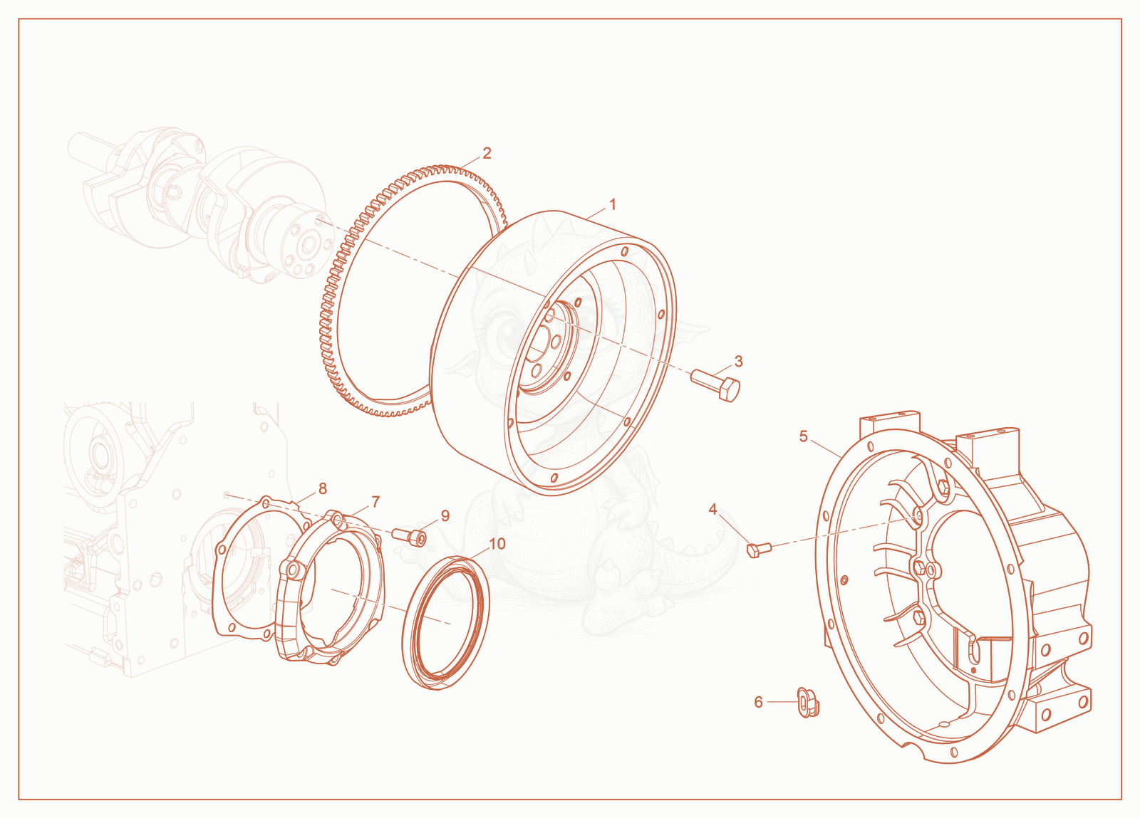 Exploded parts diagram of the Flywheel of a Wacker Neuson LTT4, with numbered balloons
