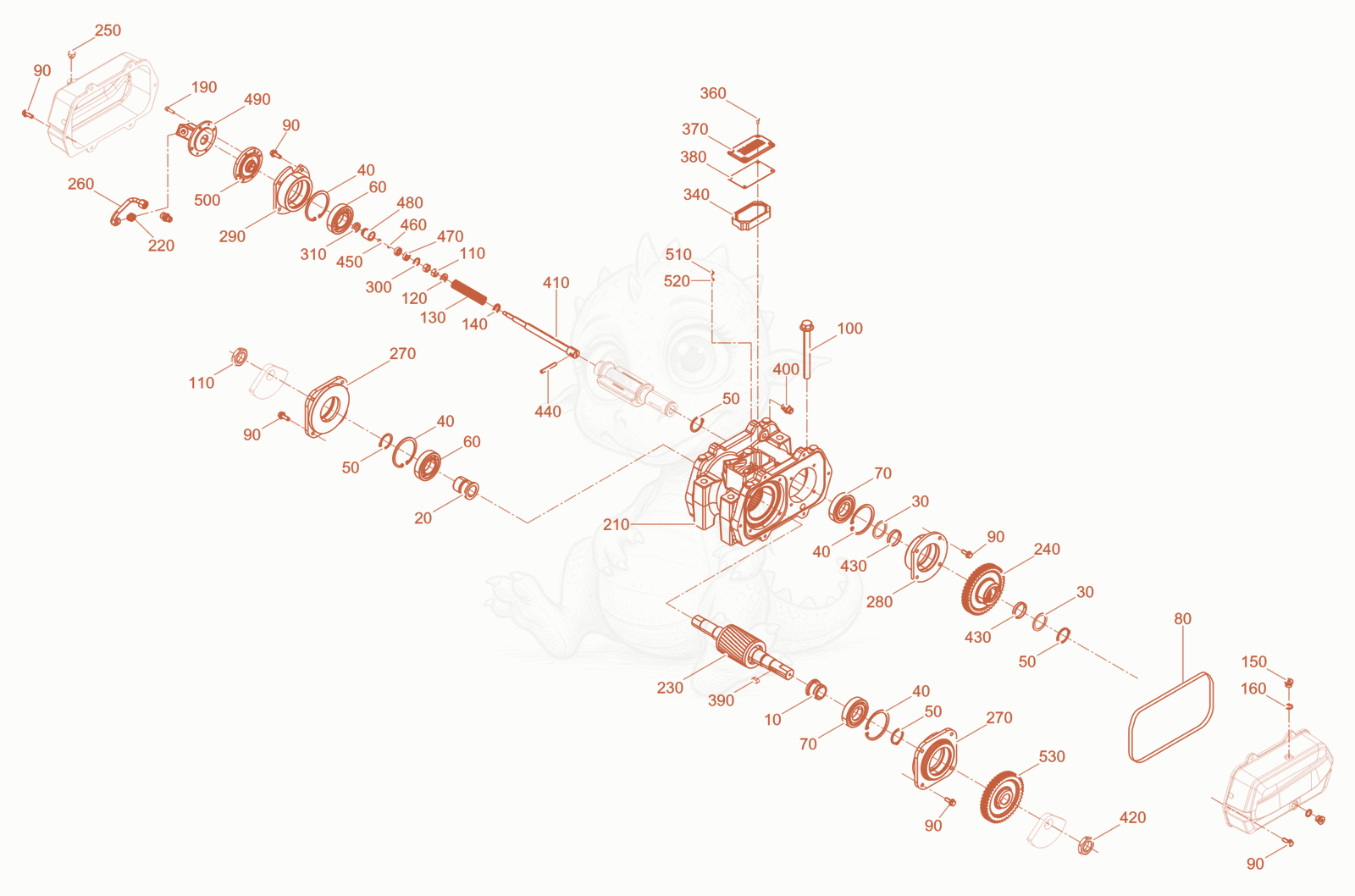 Exploded parts diagram of the Exciter basis of a Wacker Neuson APUKMAT, with numbered balloons