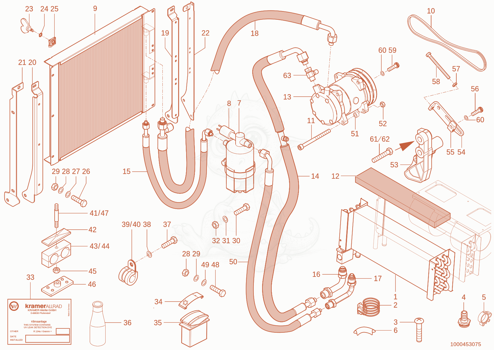 Exploded parts diagram of the Air conditioning system of a Wacker Neuson TH735(415-36), with numbered balloons