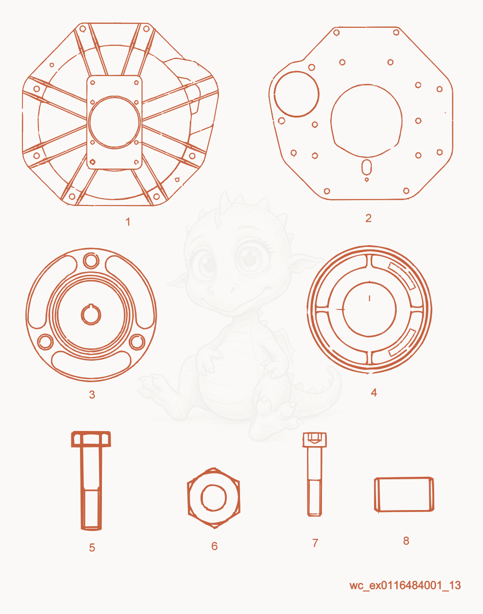 Exploded parts diagram of the Engine Service Parts of a Wacker Neuson RT56-SC2, with numbered balloons