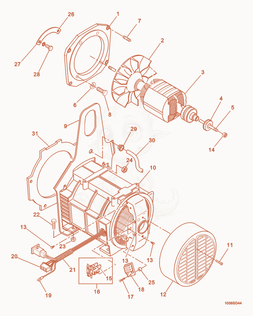 Exploded parts diagram of the Generator Front of a Wacker Neuson GS5.7A, with numbered balloons