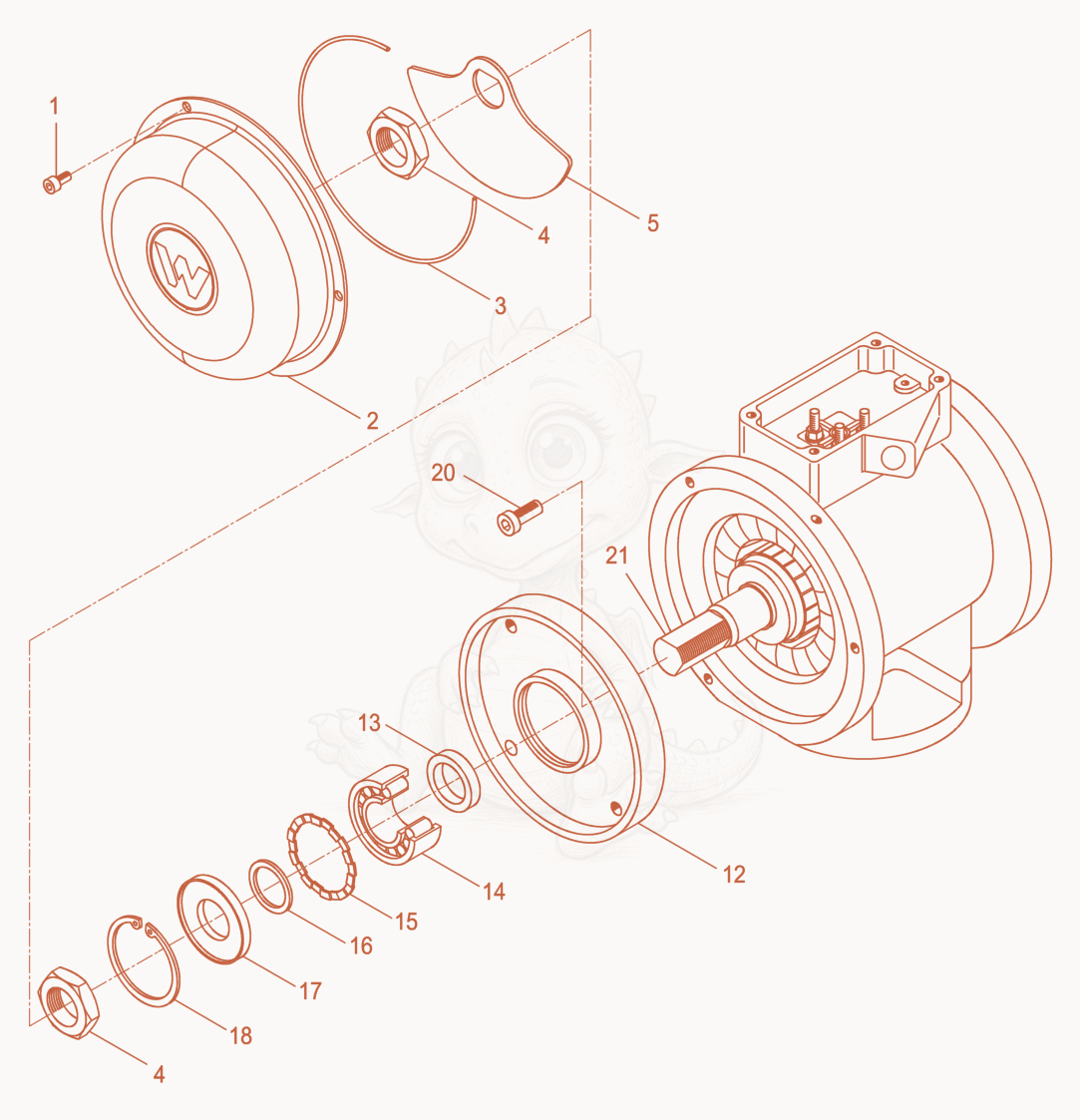 Exploded parts diagram of the External Vibrator cpl. of a Wacker Neuson AR51/5,4/046, with numbered balloons