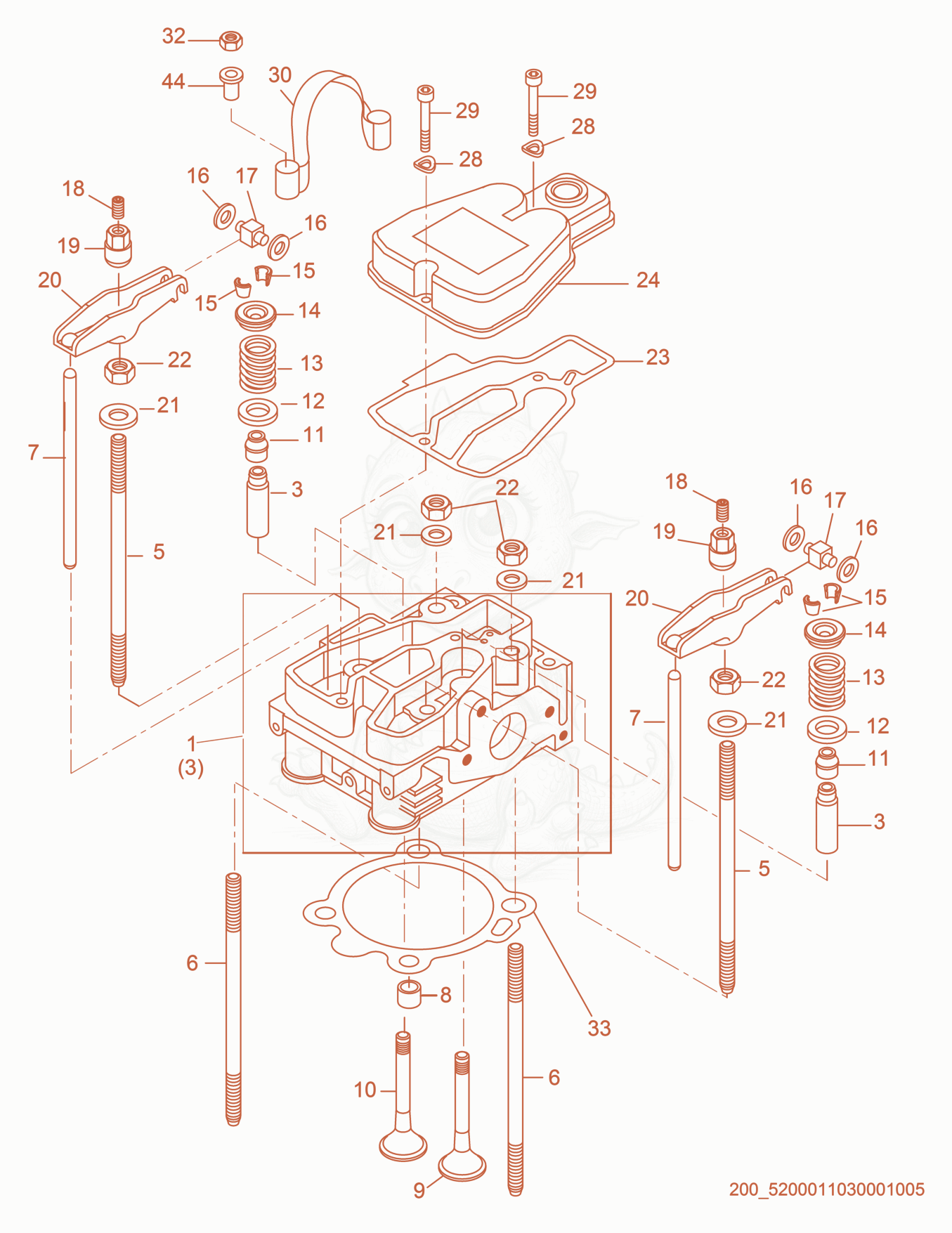 Exploded parts diagram of the Cylinder Head cpl. of a Wacker Neuson DS70, with numbered balloons