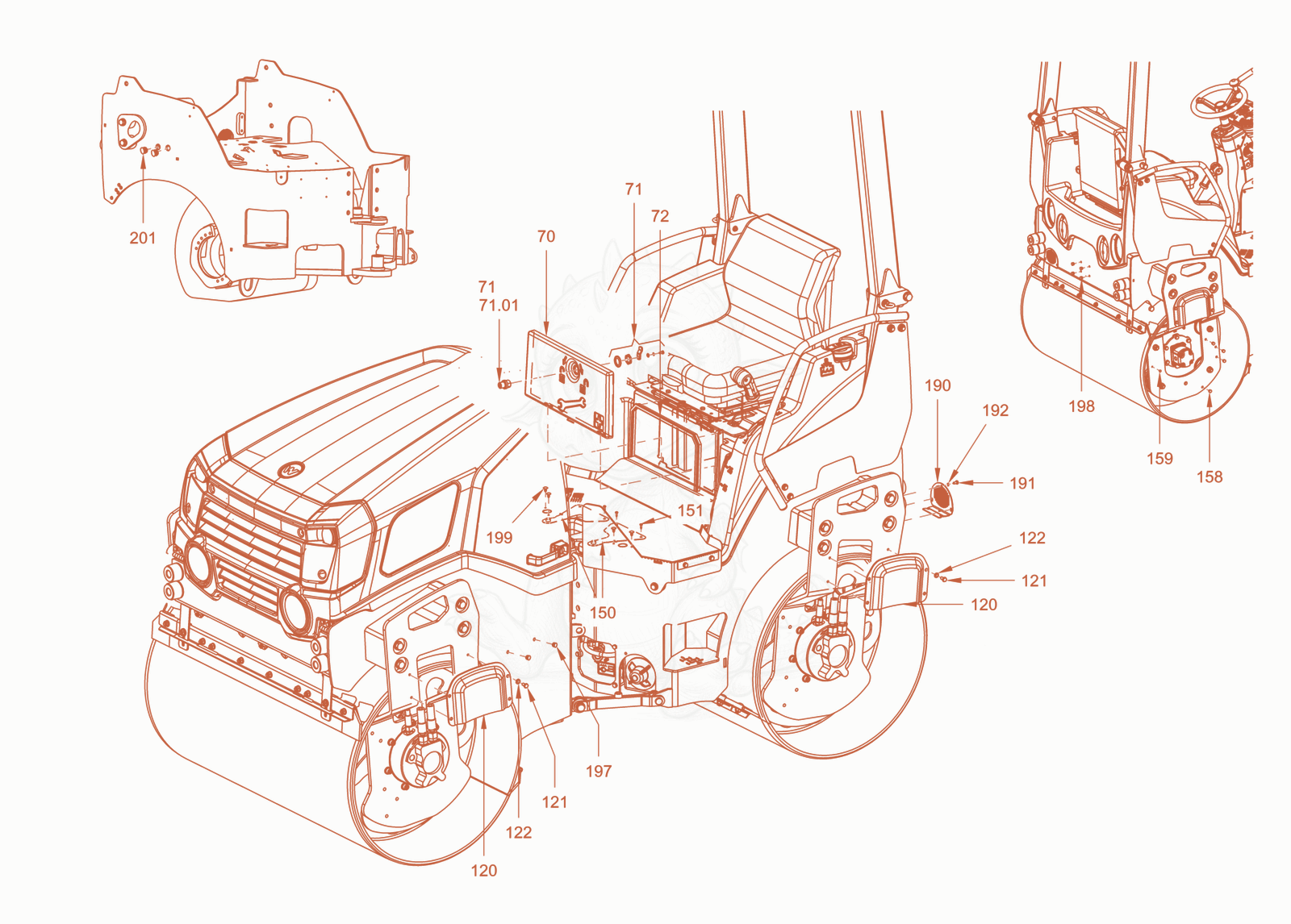 Exploded parts diagram of the canopies and covers of a Wacker Neuson RD28-120C, with numbered balloons