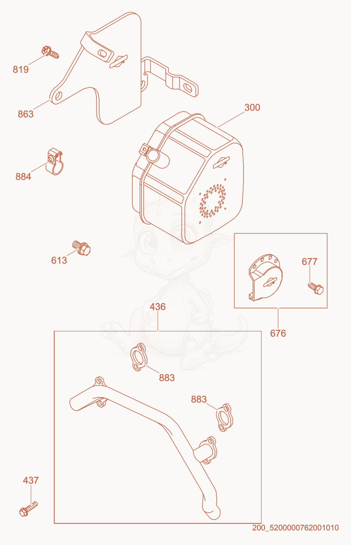 Exploded parts diagram of the Muffler of a Wacker Neuson GPS9700, with numbered balloons