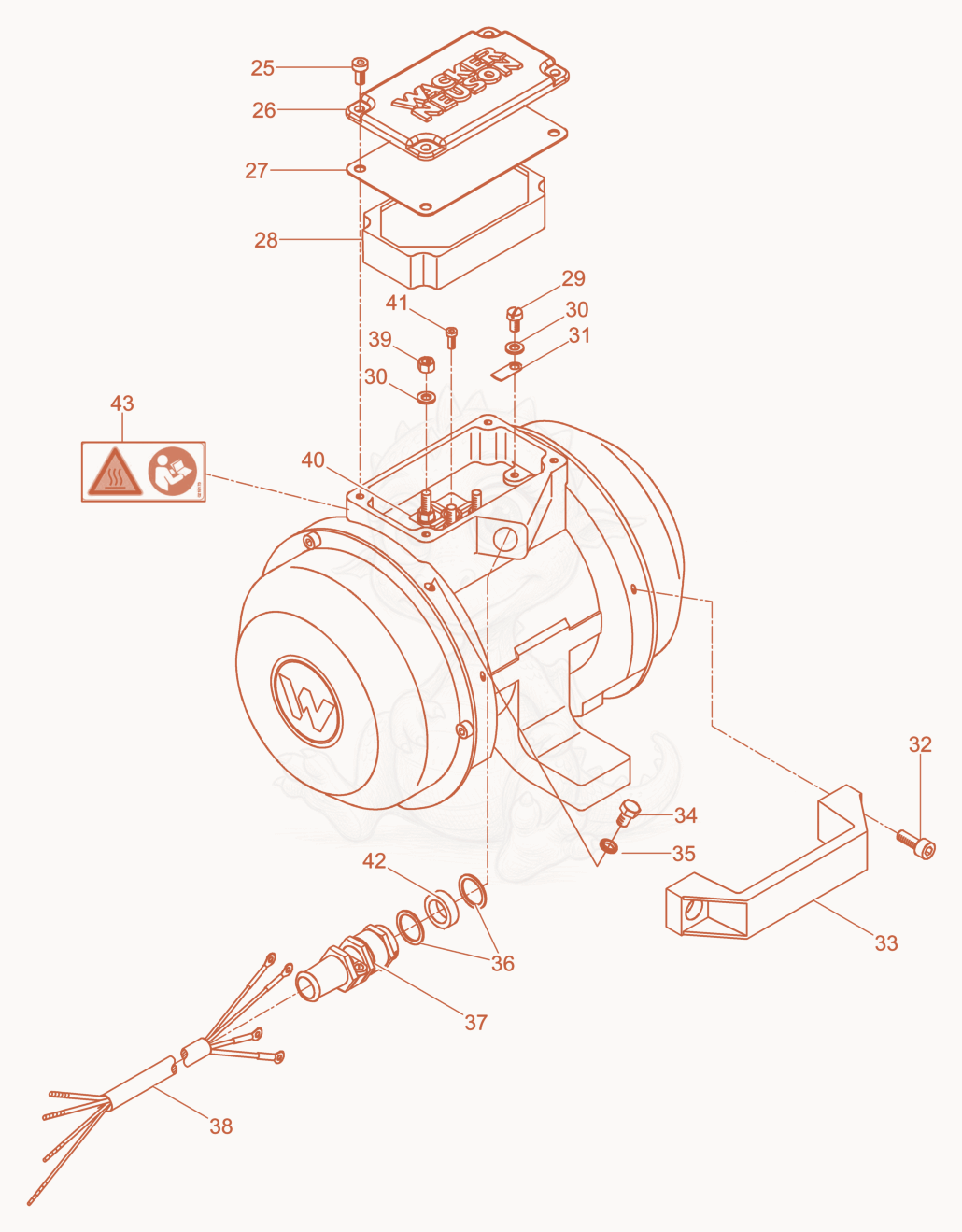 Despiece del External Vibrator cpl. de una máquina Wacker Neuson AR52/9/042, con globos numerados