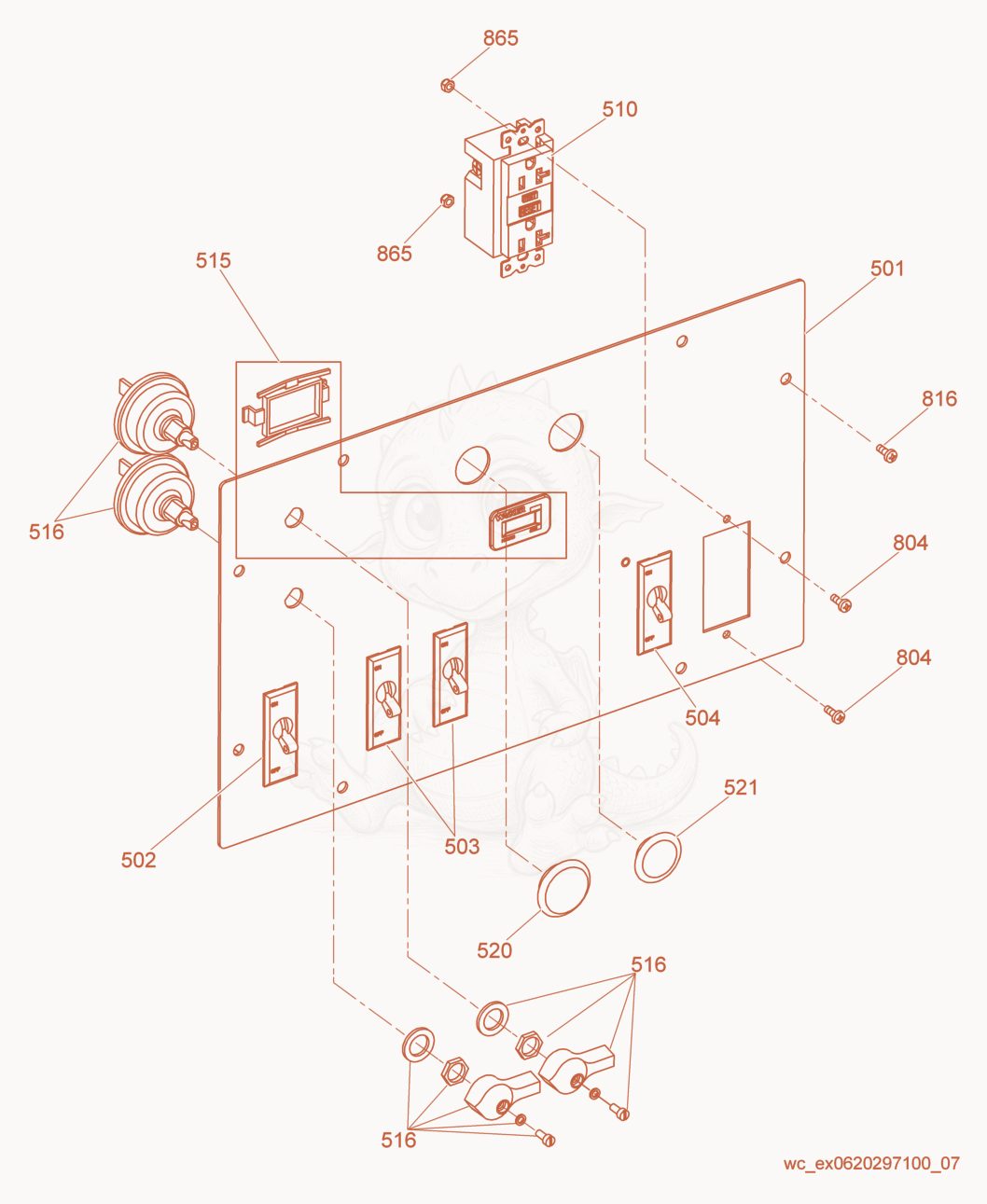 Exploded parts diagram of the Control Panel of a Wacker Neuson LTN6L-P, with numbered balloons