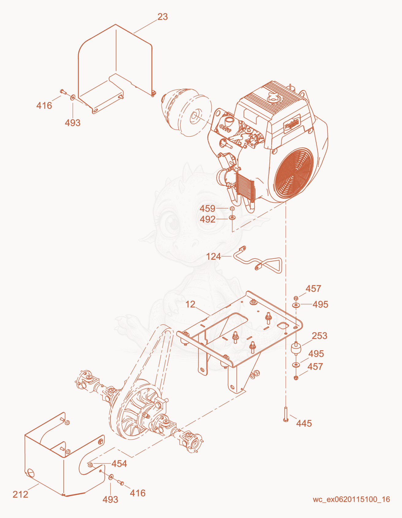 Exploded parts diagram of the Engine Compartment of a Wacker Neuson CRT36-25, with numbered balloons