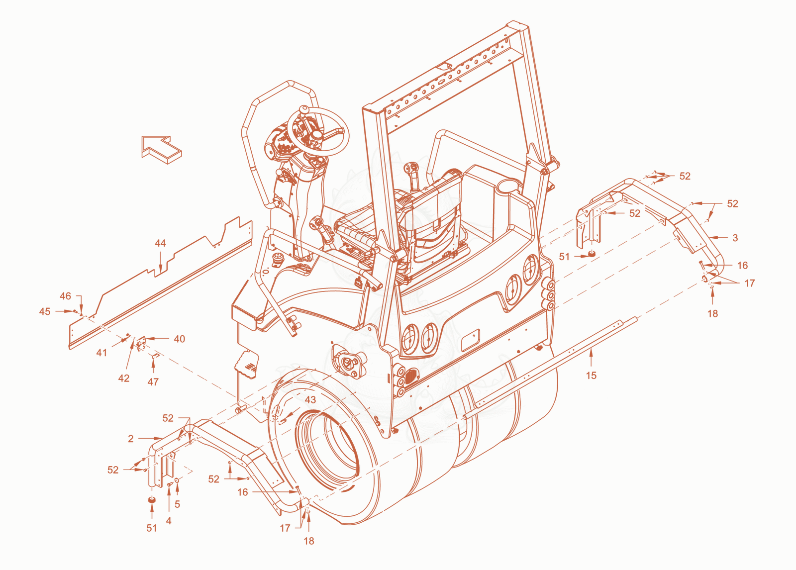 Exploded parts diagram of the thermal aprons of a Wacker Neuson RD40-130CDPF, with numbered balloons