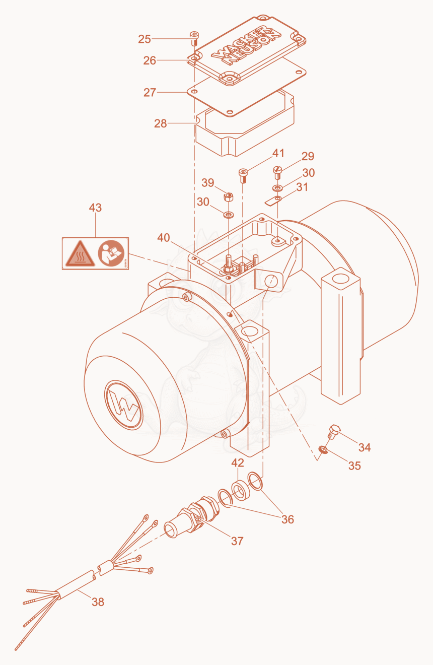 Despiece del External Vibrator cpl. de una máquina Wacker Neuson AR54/3/042, con globos numerados