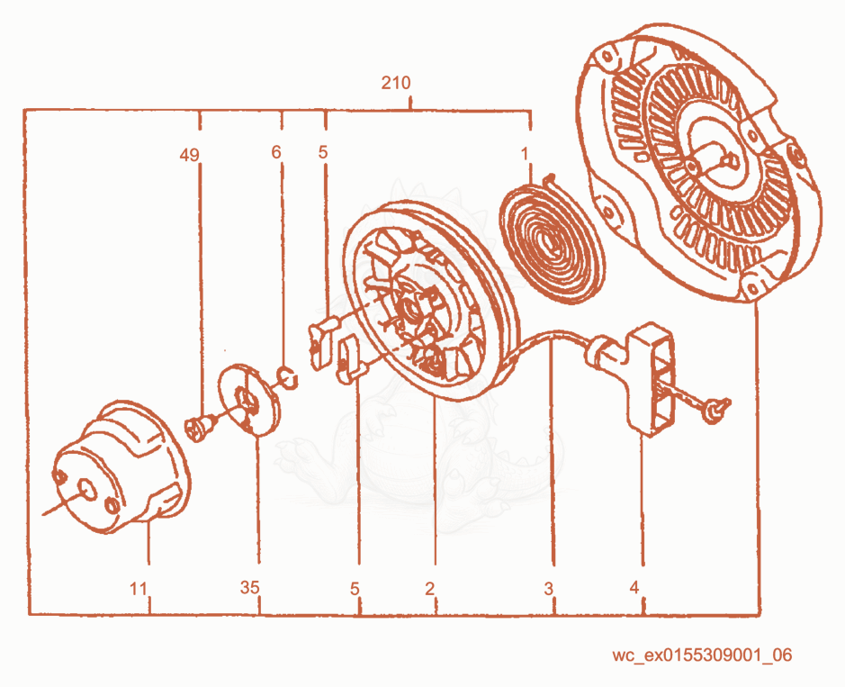 Exploded parts diagram of the Starter cpl. of a Wacker Neuson WP1550W, with numbered balloons