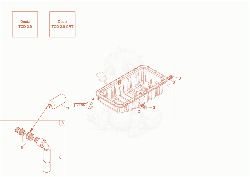 Exploded parts diagram of the oil sump of a Wacker Neuson ET90, with numbered balloons