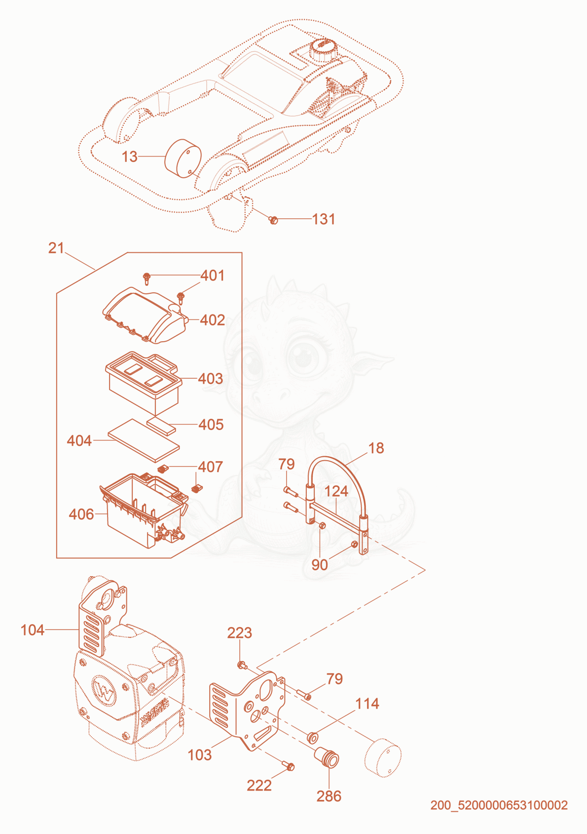 Exploded parts diagram of the Air Cleaner cpl. of a Wacker Neuson BS50-2, with numbered balloons