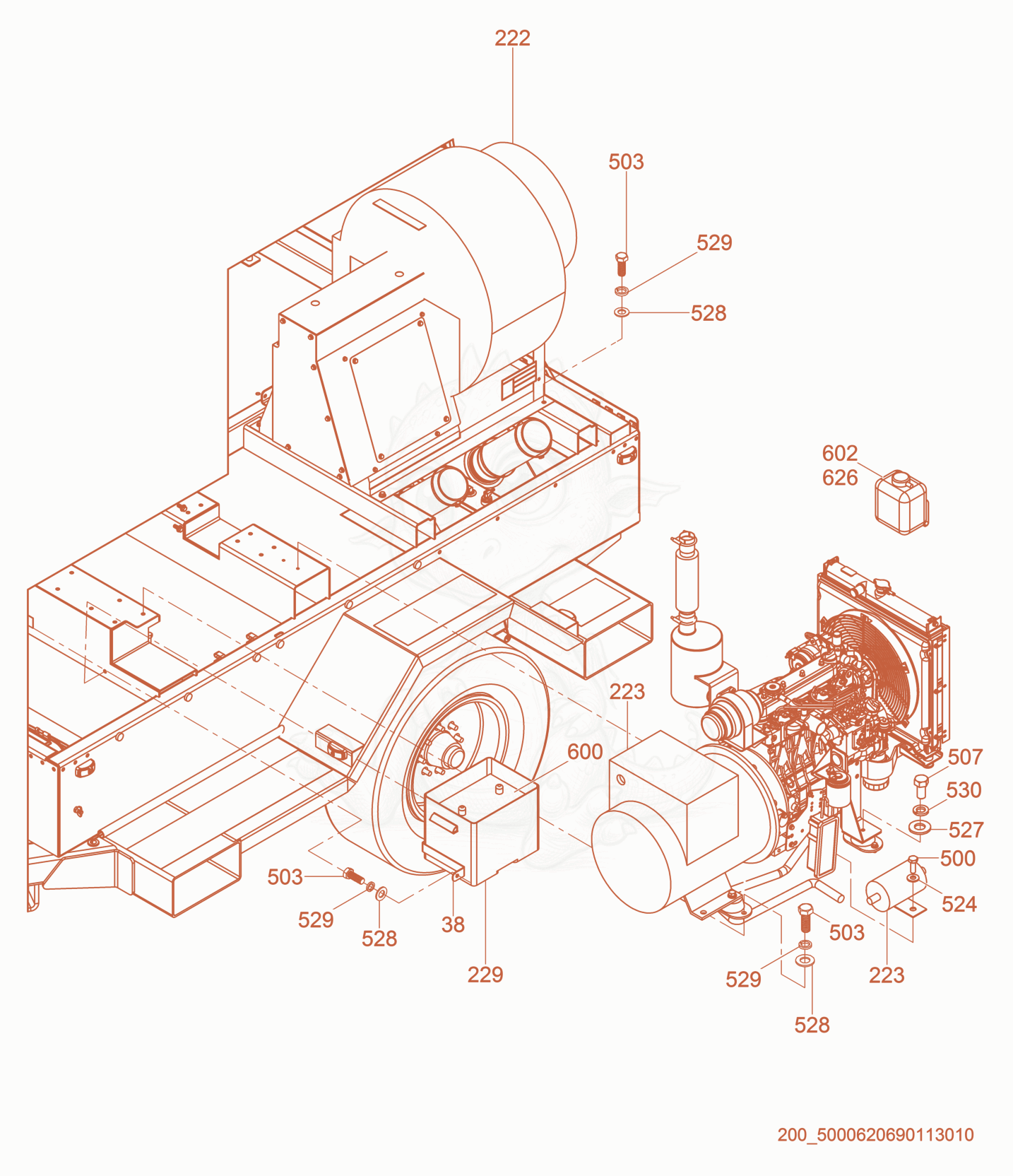 Exploded parts diagram of the Genset Cpl. of a Wacker Neuson ARCTICBEARXHDNS, with numbered balloons