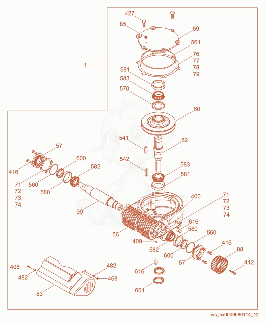 Exploded parts diagram of the Gearbox/Left Kit of a Wacker Neuson CRT48-31V-H, with numbered balloons
