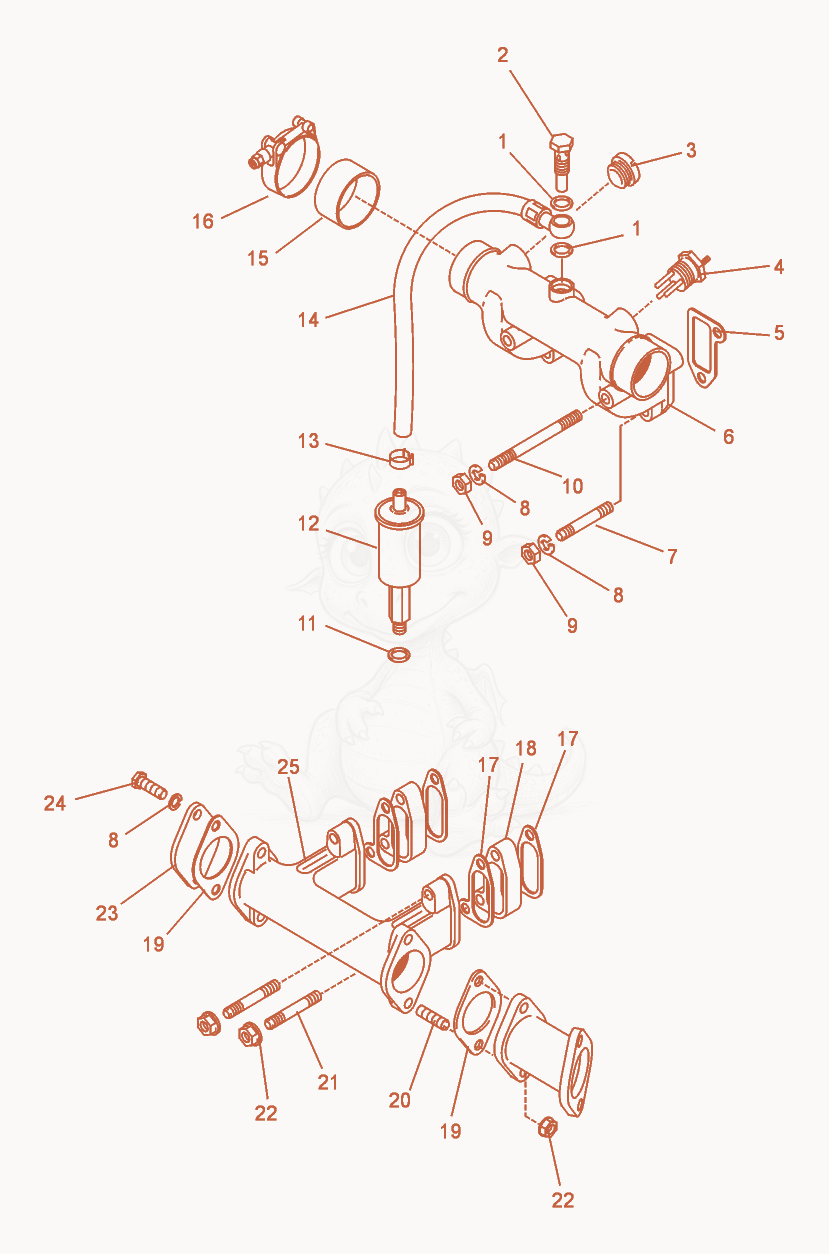 Exploded parts diagram of the Intake/Exhaust Manifolds of a Wacker Neuson RT820, with numbered balloons