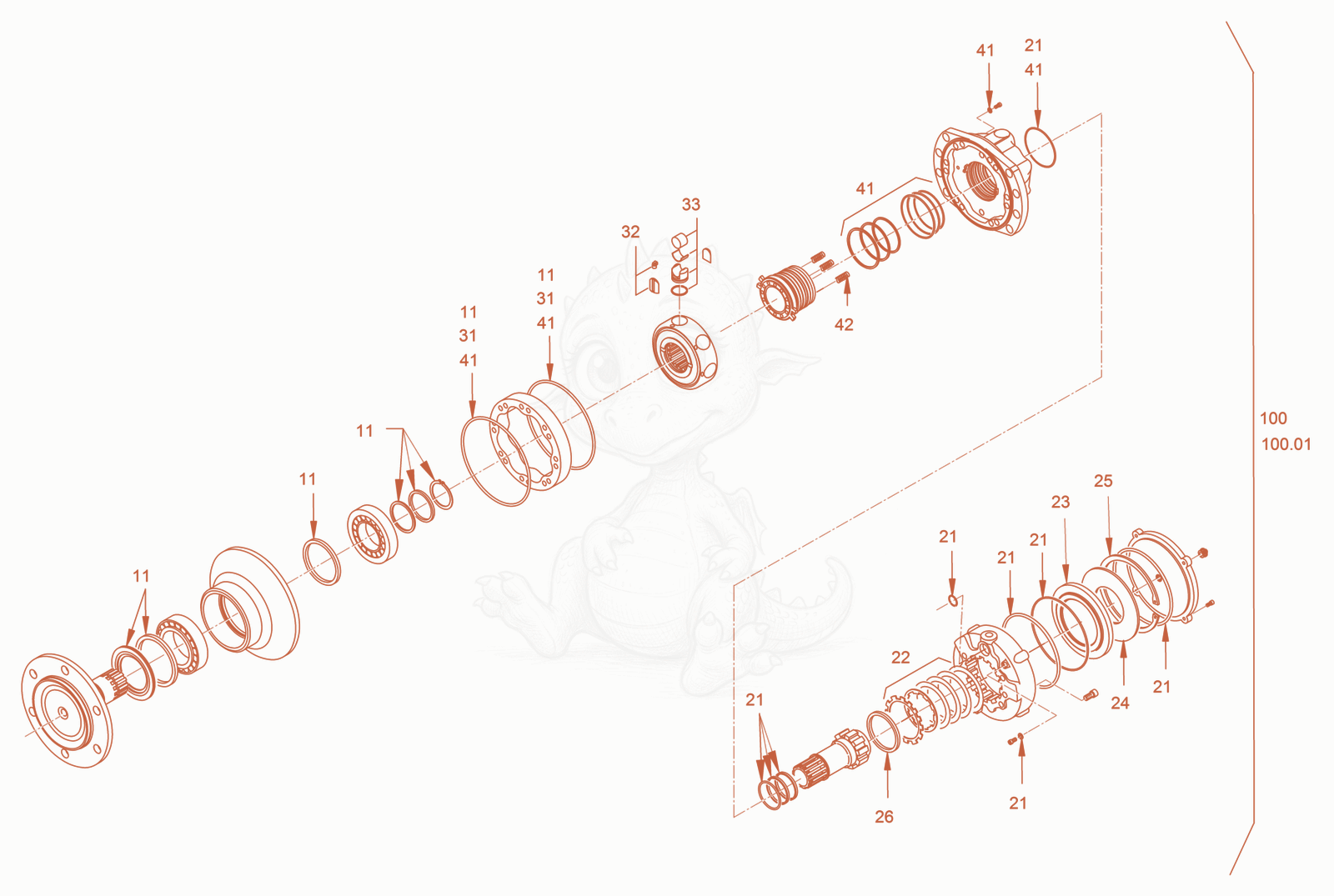 Exploded parts diagram of the Gear Hub Motor of a Wacker Neuson RC50P, with numbered balloons