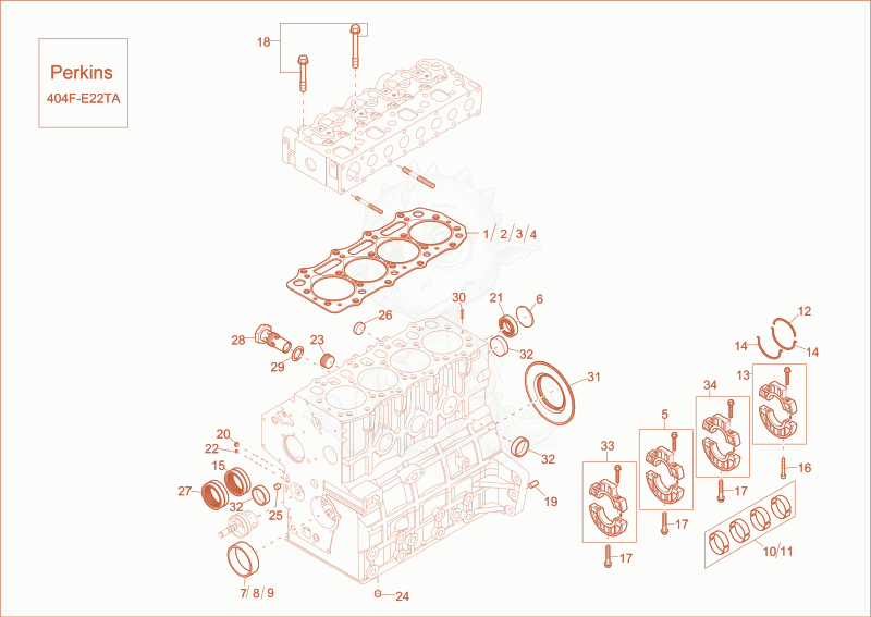 Exploded parts diagram of the cylinder block of a Wacker Neuson EW65, with numbered balloons