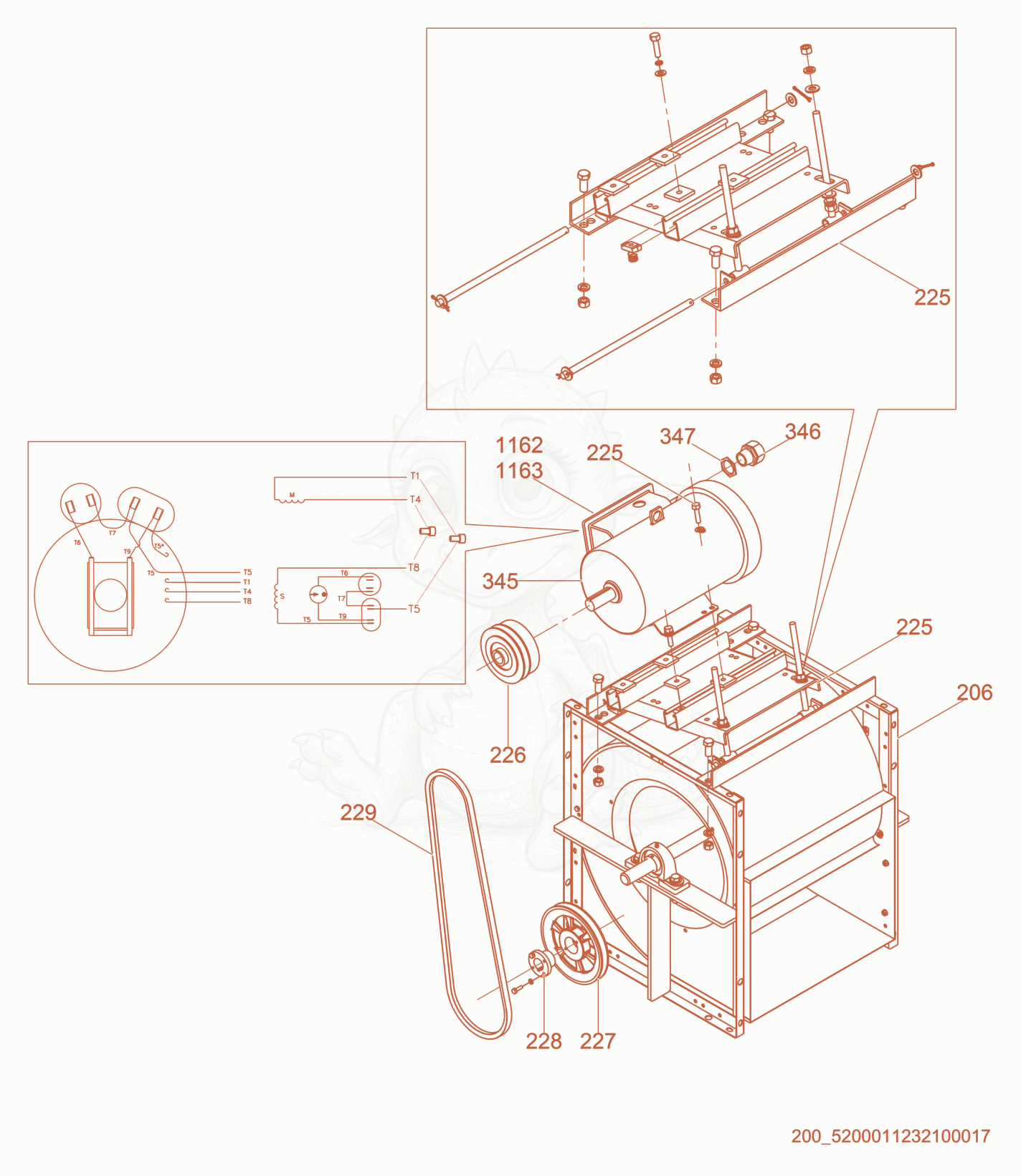 Exploded parts diagram of the Blower of a Wacker Neuson HI1000, with numbered balloons