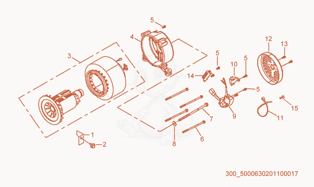 Exploded parts diagram of the Motor cpl. of a Wacker Neuson MG3SD, with numbered balloons