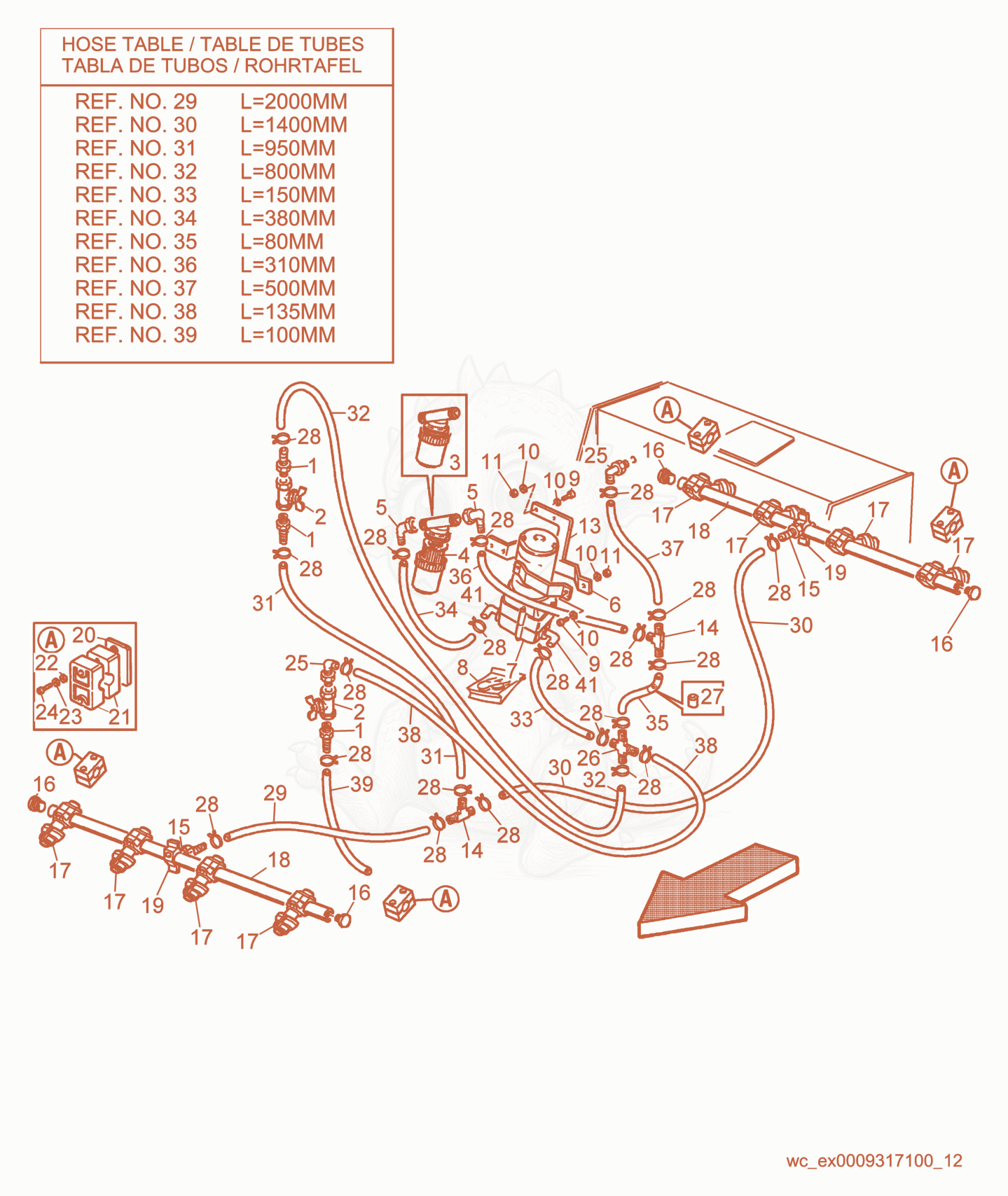 Exploded parts diagram of the Water Sprinkling System of a Wacker Neuson RD25, with numbered balloons