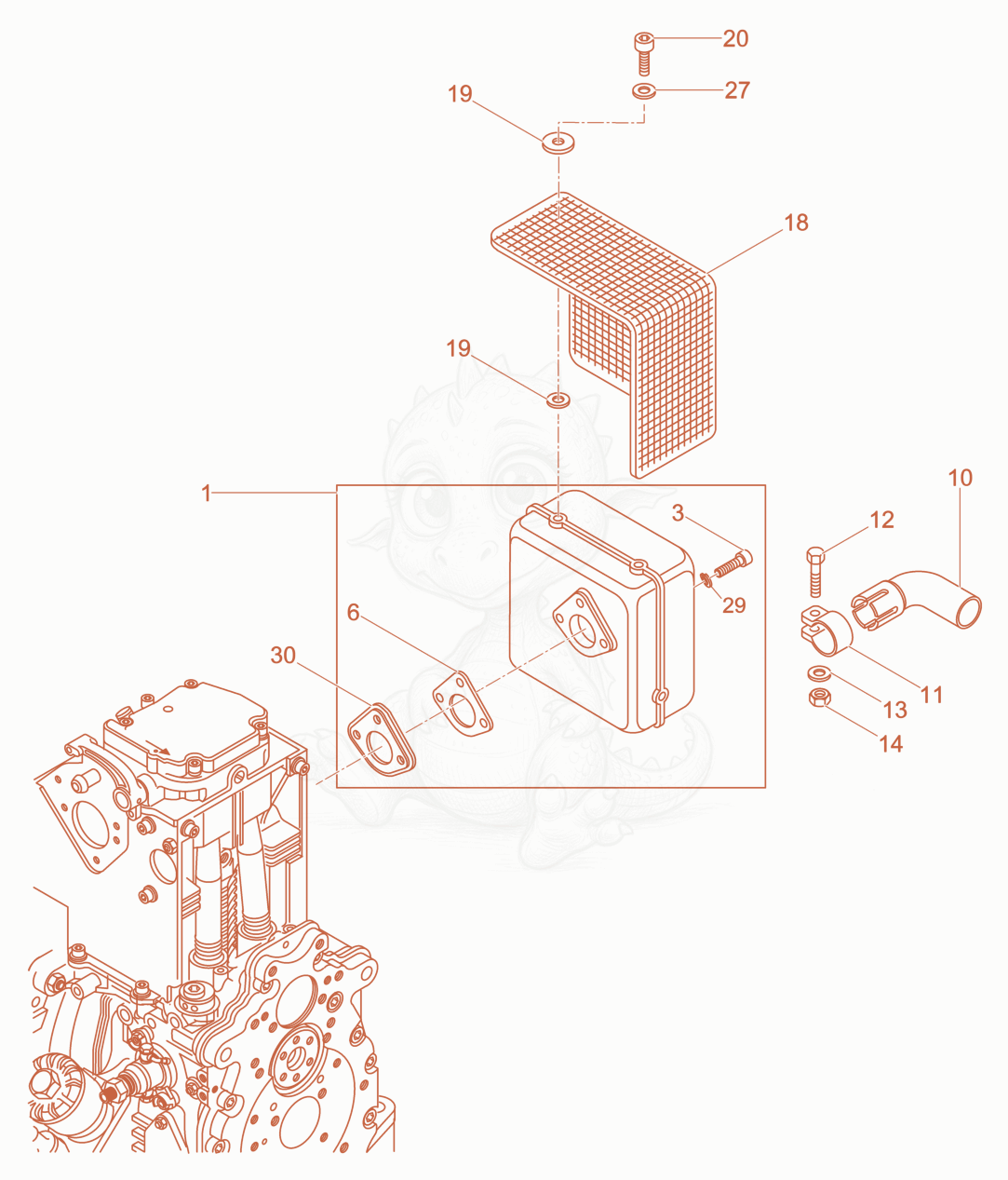 Exploded parts diagram of the Exhaust Silencer of a Wacker Neuson DPU4545H, with numbered balloons