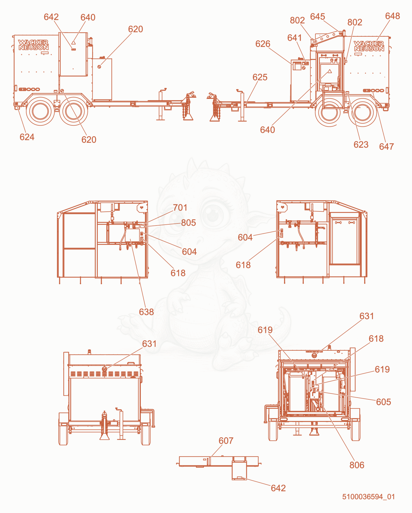 Exploded parts diagram of the Labels of a Wacker Neuson E3000, with numbered balloons