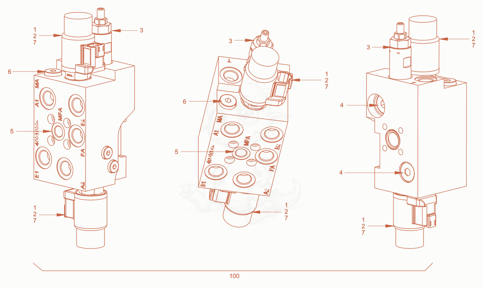 Exploded parts diagram of the valve block of a Wacker Neuson RD24-100.3, with numbered balloons