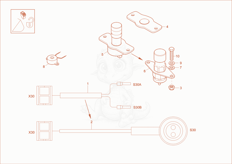 Exploded parts diagram of the Switch Easy Lock of a Wacker Neuson EZ17, with numbered balloons